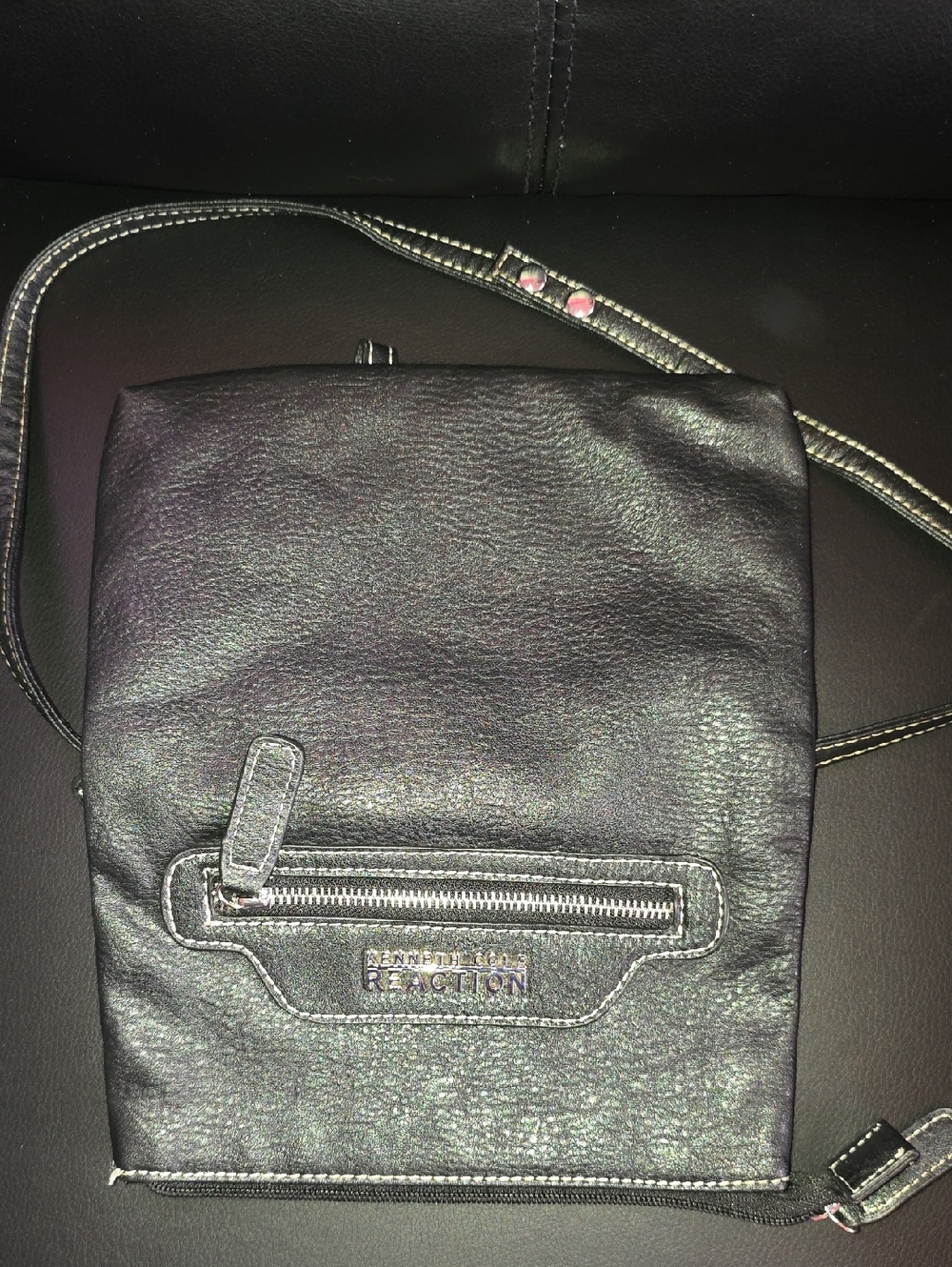 Kenneth Cole Reaction Black Leather Messenger Crossbody